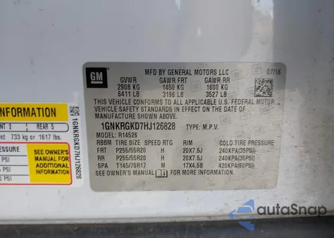 2017 Chevrolet Traverse 1Lt from USA, damaged, VIN 1GNKRGKD7HJ126828